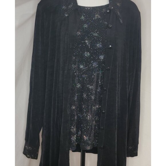 Whimsigoth Womens XL Black Shimmer Knit Blouse w/ Light Jacket Stretch Career - Picture 1 of 9